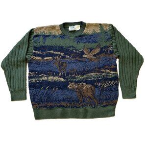 Northern Elements Pullover Knit Sweater Wildlife Moose Bear Pattern Vintage 90s